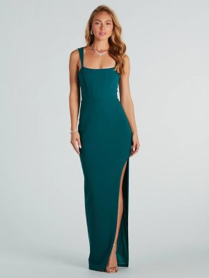 Diana Formal Crepe Corset Slit Long Dress