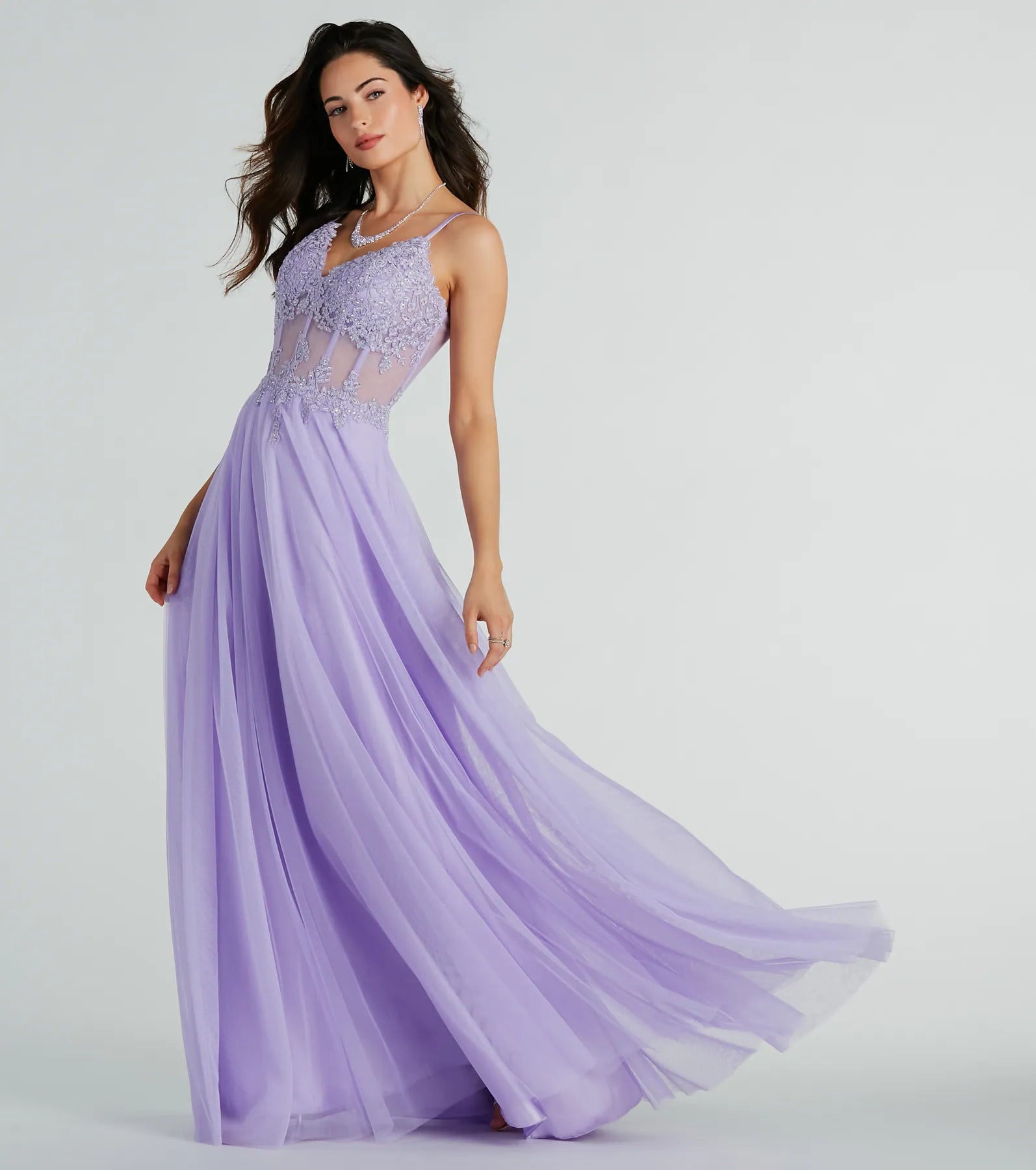 Jaci Rhinestone Embroidered Mesh Formal Dress - Image 13