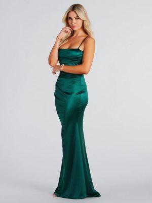 Teagan Formal Satin Pleated Mermaid Long Dress