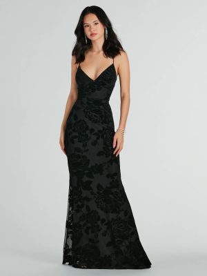 Aly Formal Floral Velvet Lace-Up Mermaid Dress