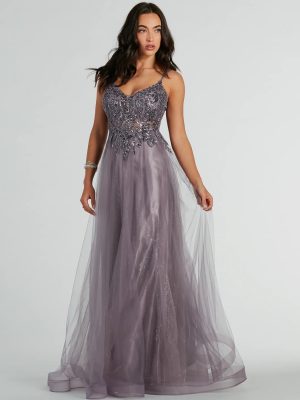 Vanessa A-Line Glitter Tulle Formal Dress