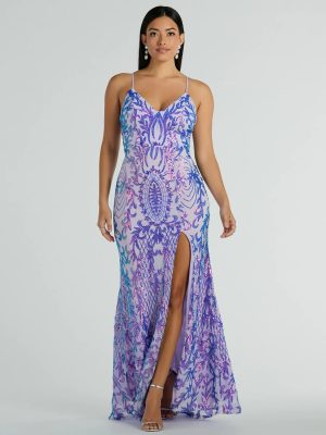 Catherine V-Neck Slit Mermaid Sequin Formal Dress