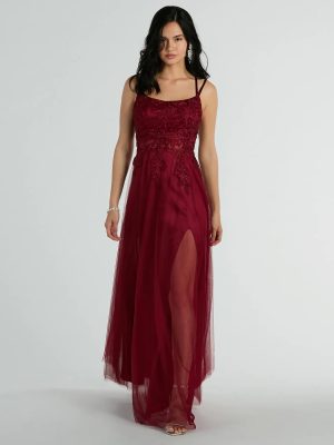 Leslie Floral Applique Lace Up A-Line Formal Dress