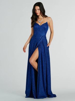 Alara Rhinestone Strap Glitter A-Line Formal Dress