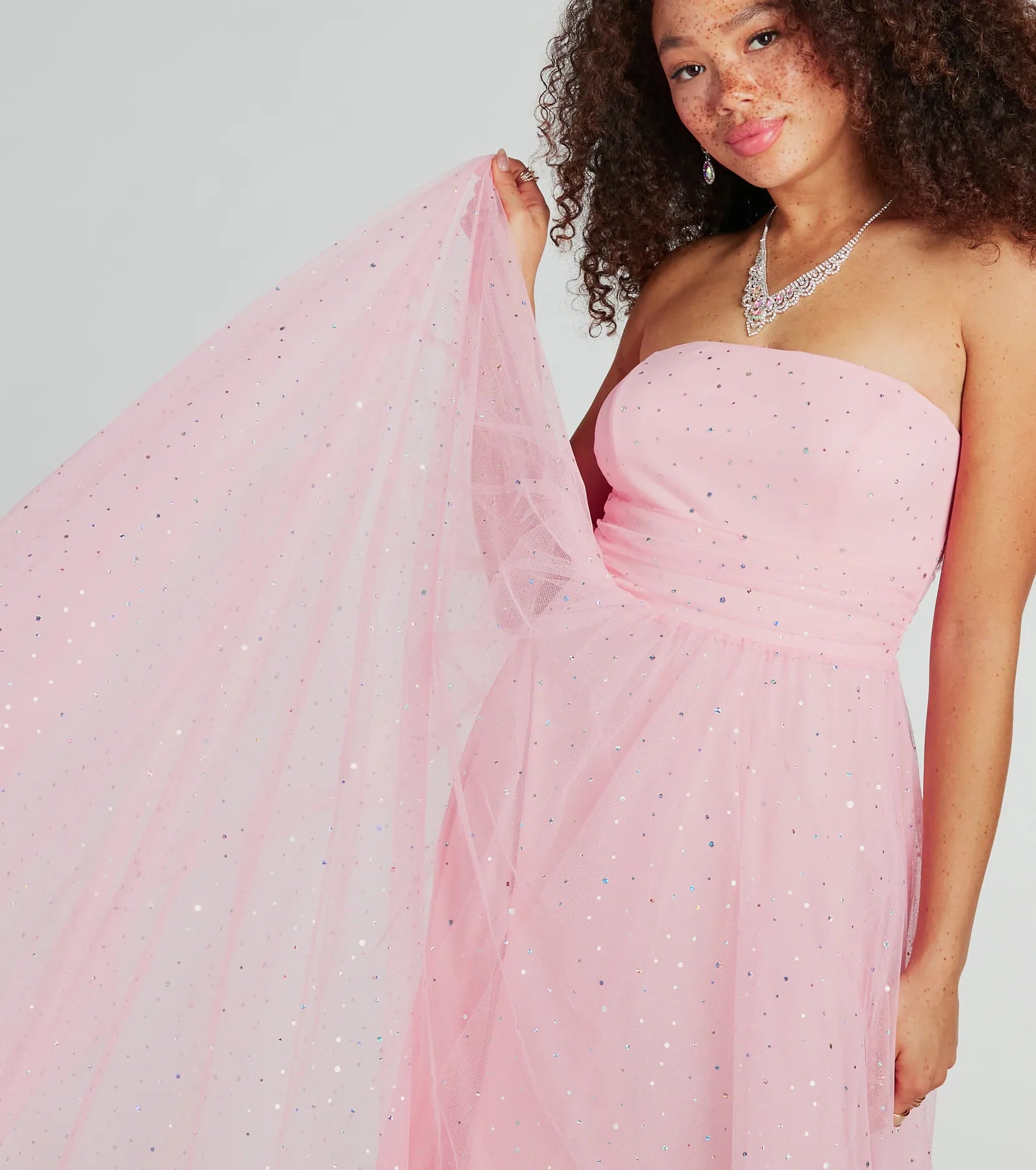 Marie Strapless A-Line Glitter Mesh Formal Dress - Image 4