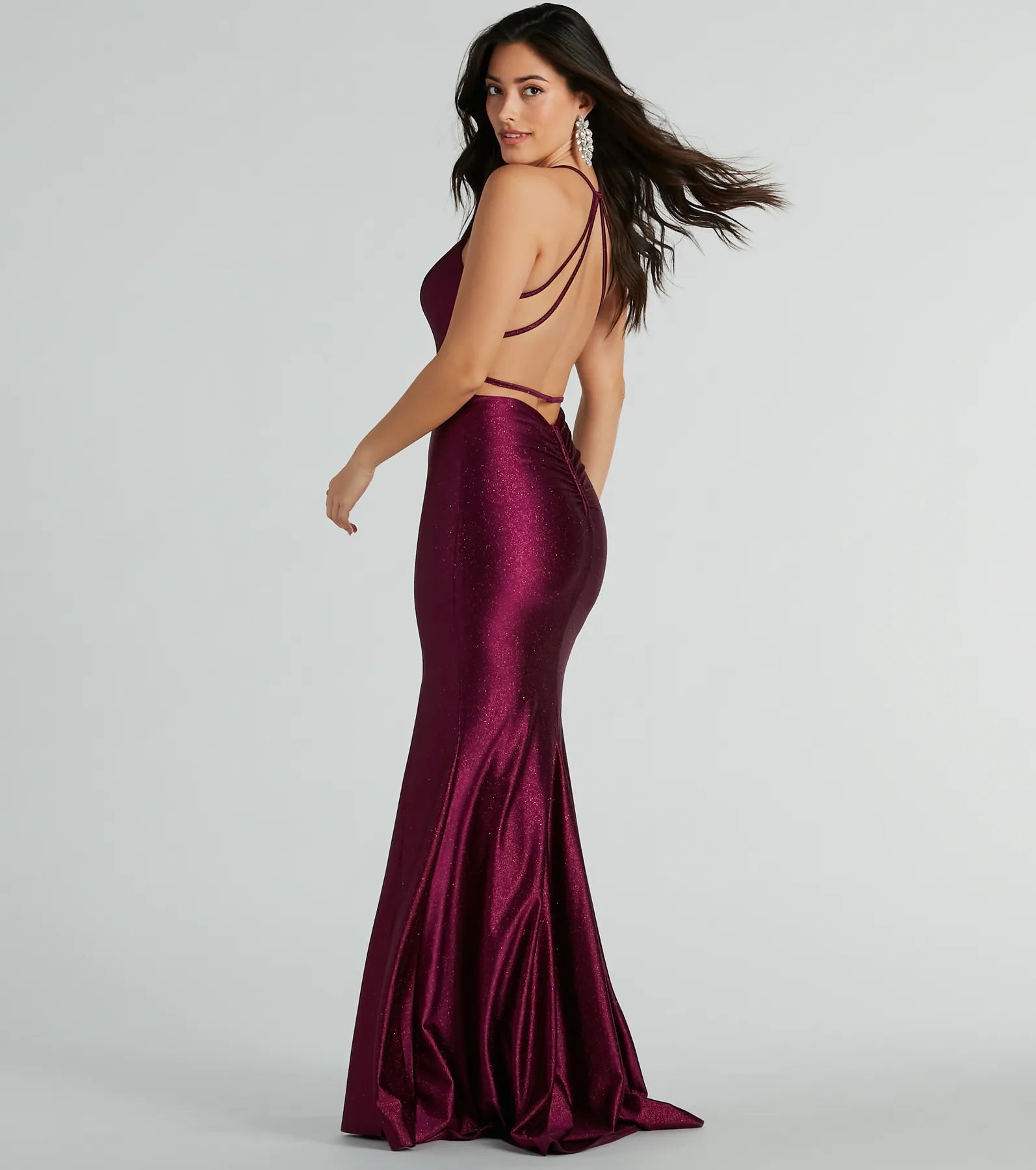 Mindy Strappy Back Mermaid Satin Glitter Dress - Image 5