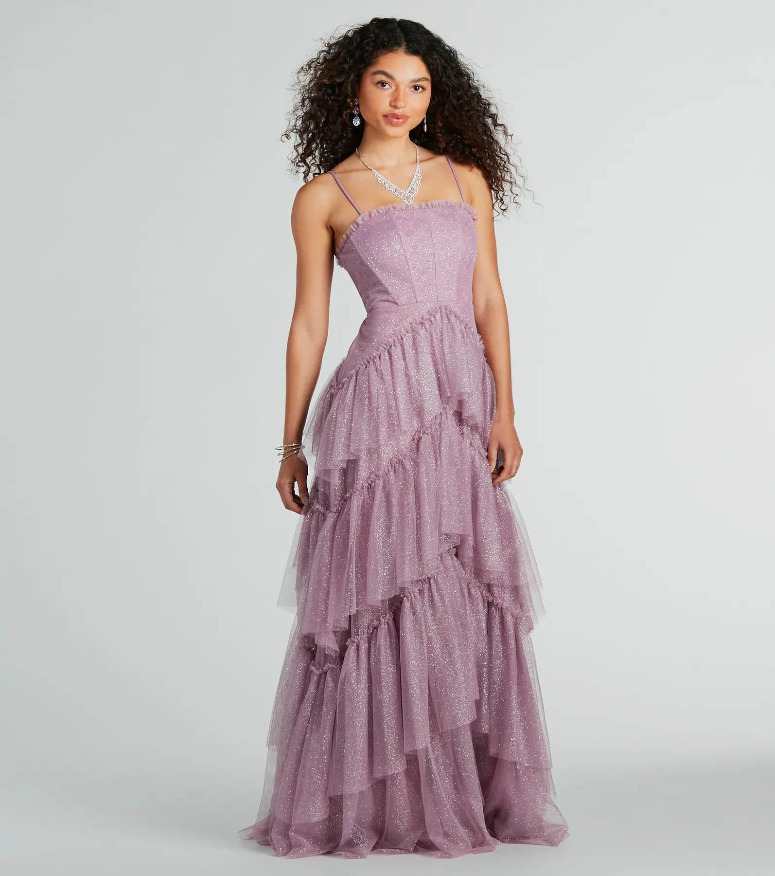 Saylor Formal Glitter Tulle A-Line Long Dress - Image 3