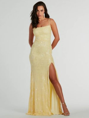 Kimber High Slit Floral Sequin Mermaid Dress