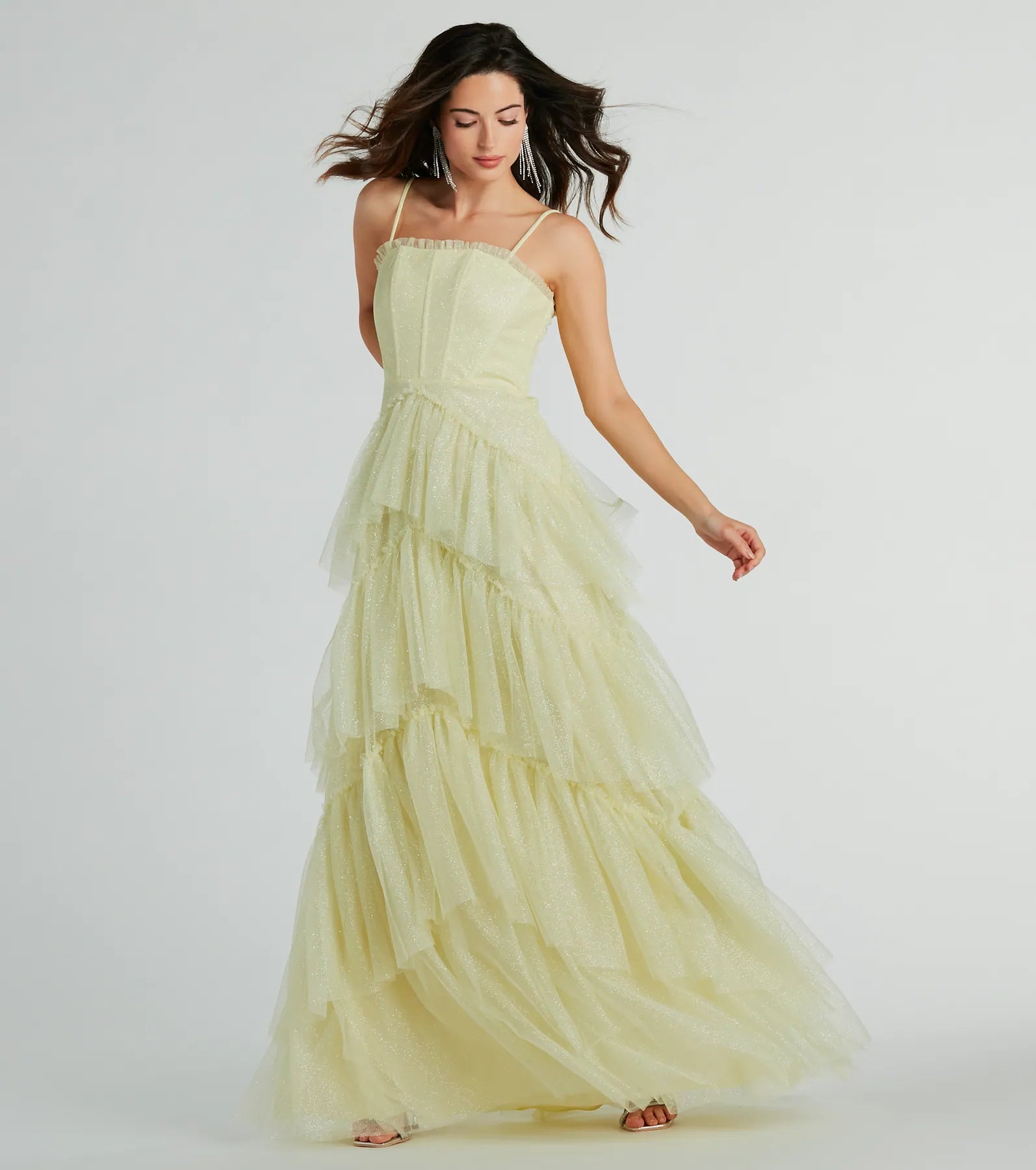 Saylor Formal Glitter Tulle A-Line Long Dress - Image 7