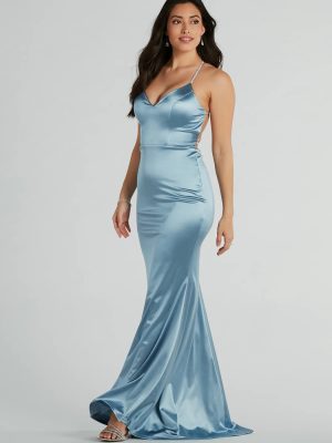 Kaley Rhinestone Strappy Mermaid Satin Dress