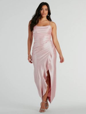 Ellen Ruffled Slit Long Glitter Formal Dress