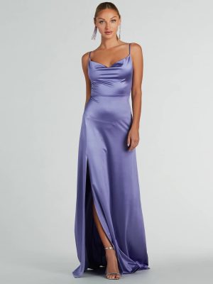 Ellie Cowl Neck A-Line Long Satin Formal Dress