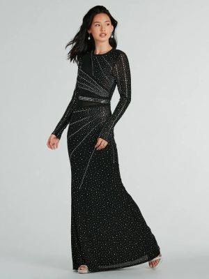 Sofia Long Sleeve Rhinestone Mesh Mermaid Dress