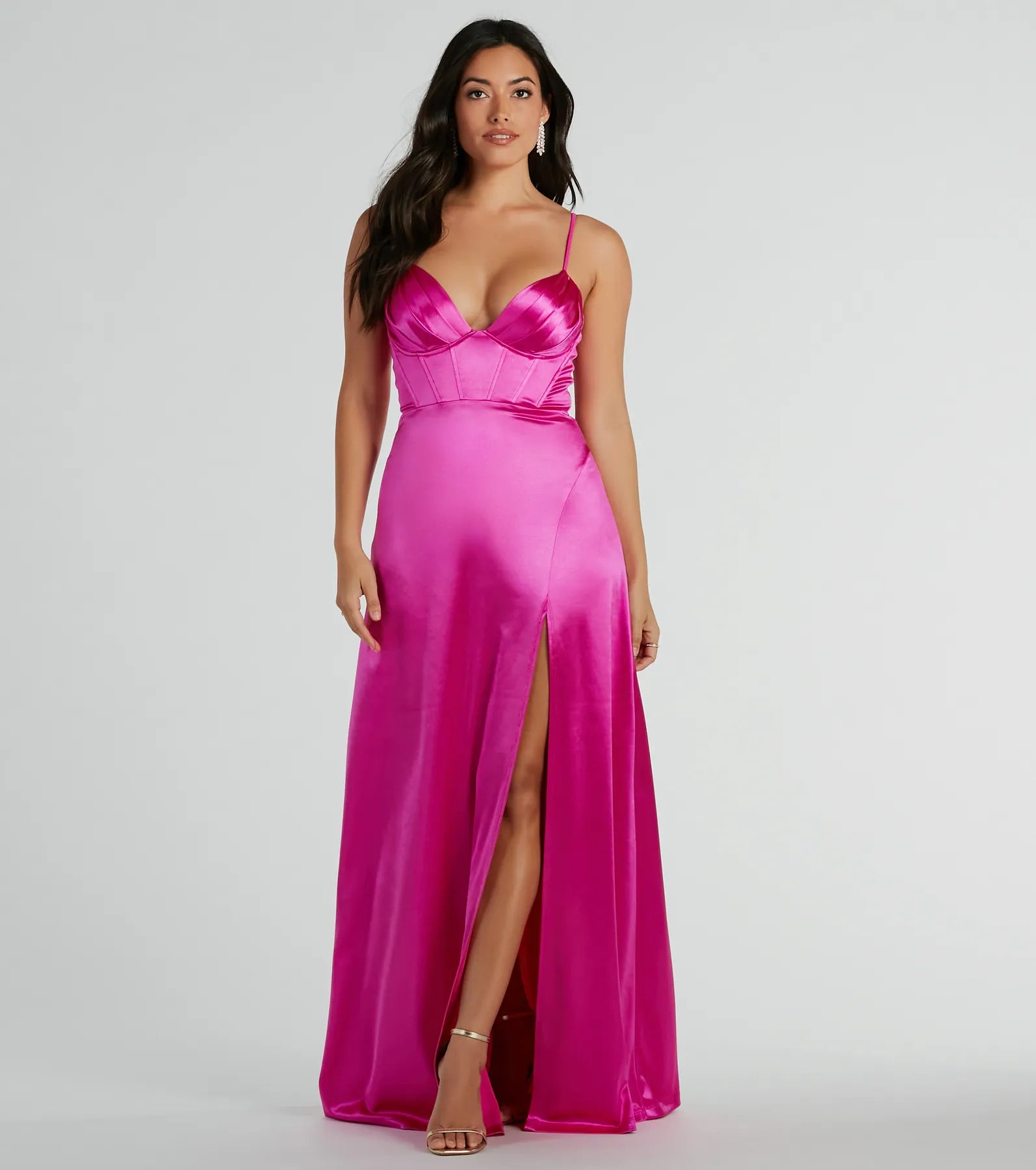 Haley Corset Slit A-Line Satin Formal Dress - Image 5