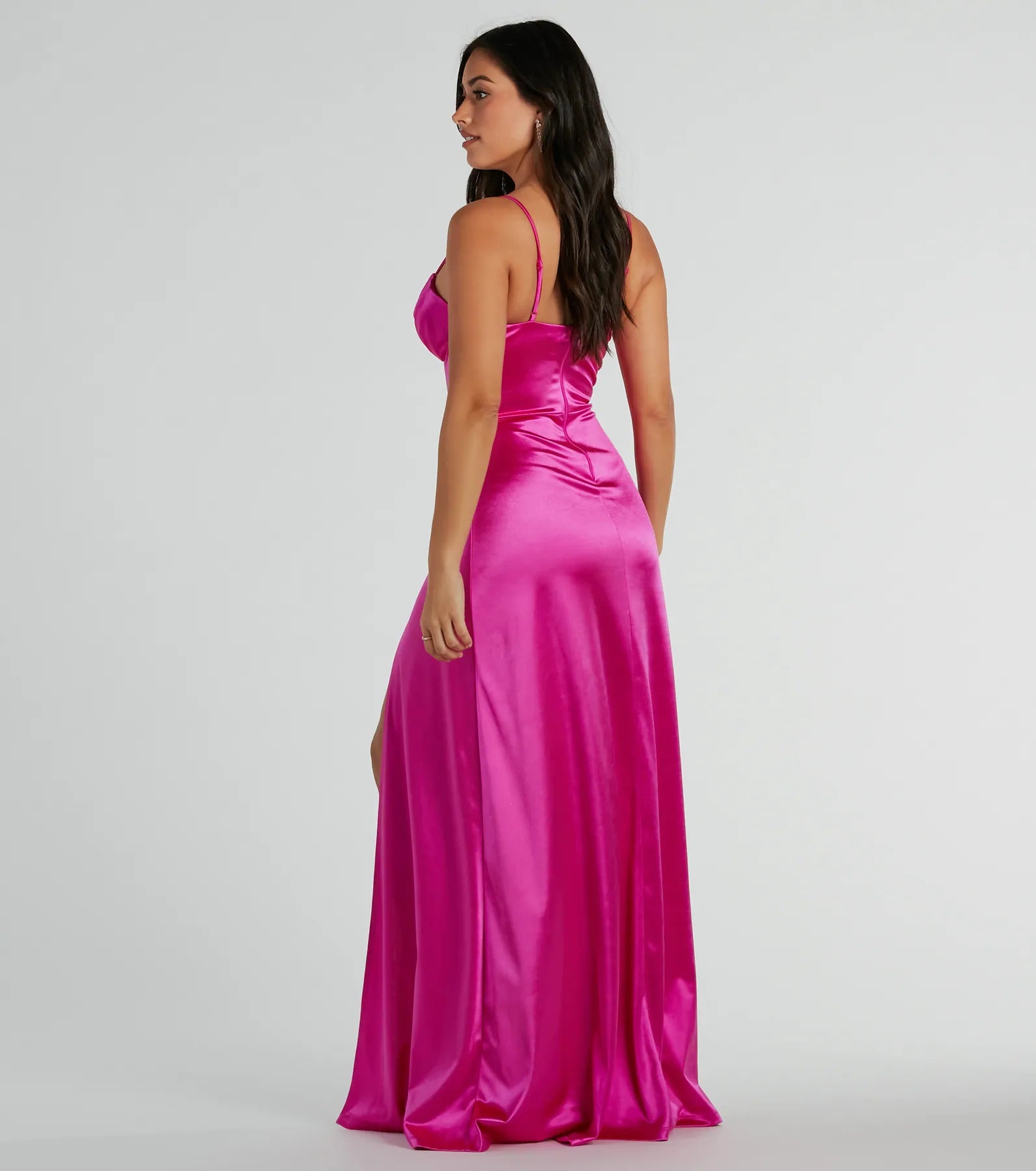 Haley Corset Slit A-Line Satin Formal Dress - Image 6