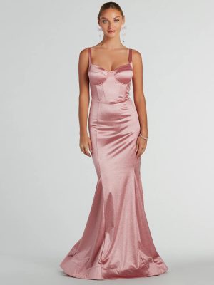 Ria Bustier Mermaid Glitter Satin Formal Dress