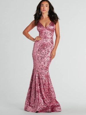 Saskia Lace-Up Mermaid Sequin Satin Formal Dress