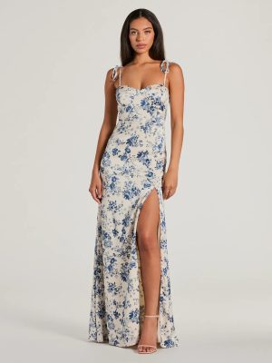 Amalia High Slit Floral Satin Mermaid Dress