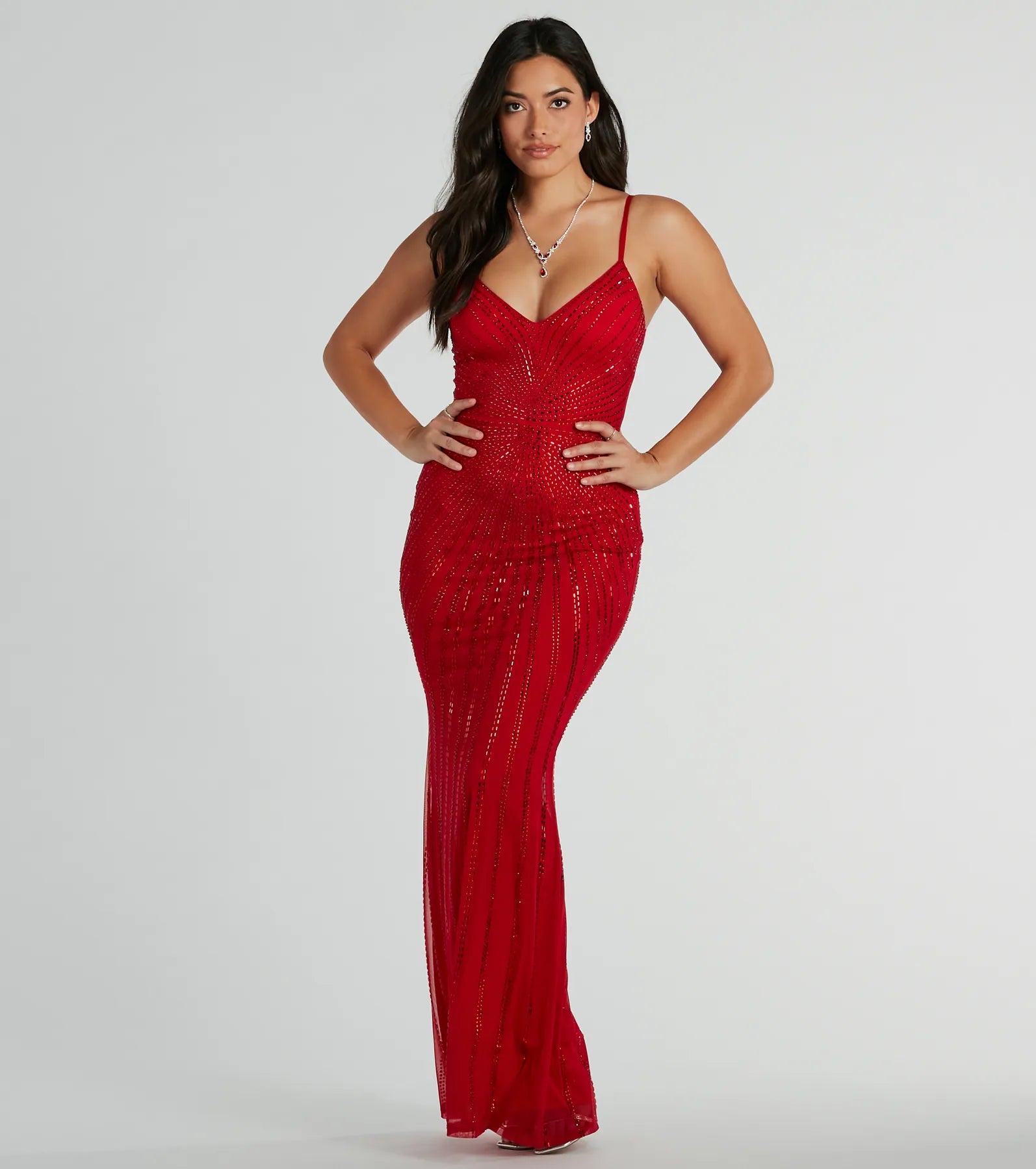 Cameron V-Neck Rhinestone Slim Formal Dress - Image 4