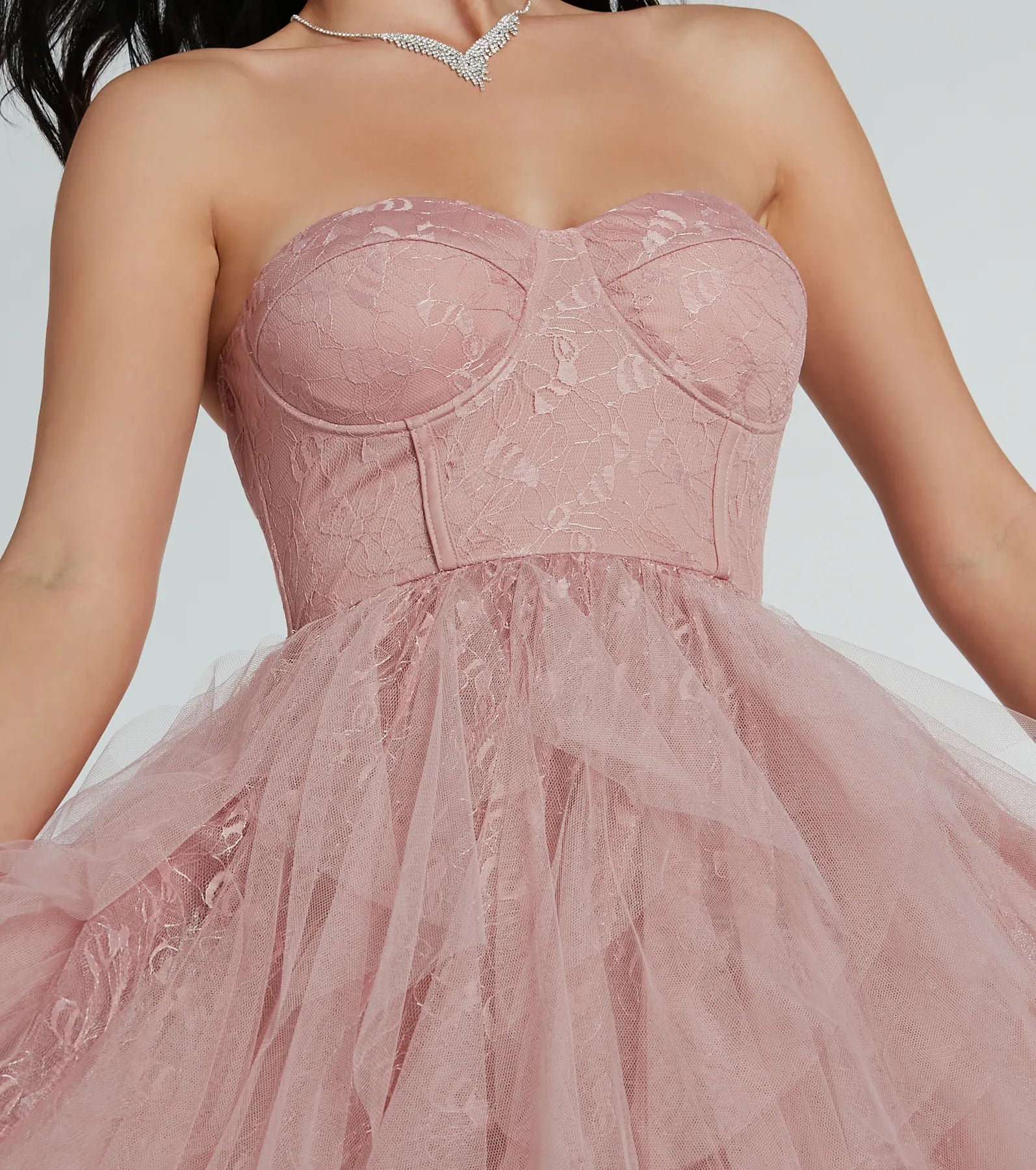 Charlize Corset A-Line Lace Ruffle Formal Dress - Image 3