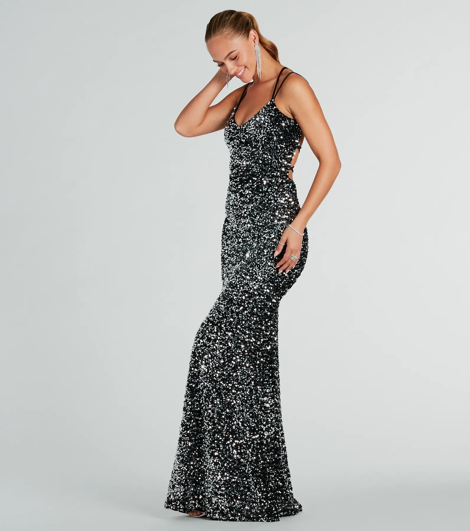 Kiara Formal Sequin Velvet Mermaid Dress - Image 3