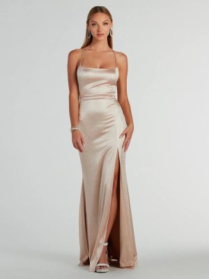 Whittney Lace-Up Rhinestone Satin Formal Dress