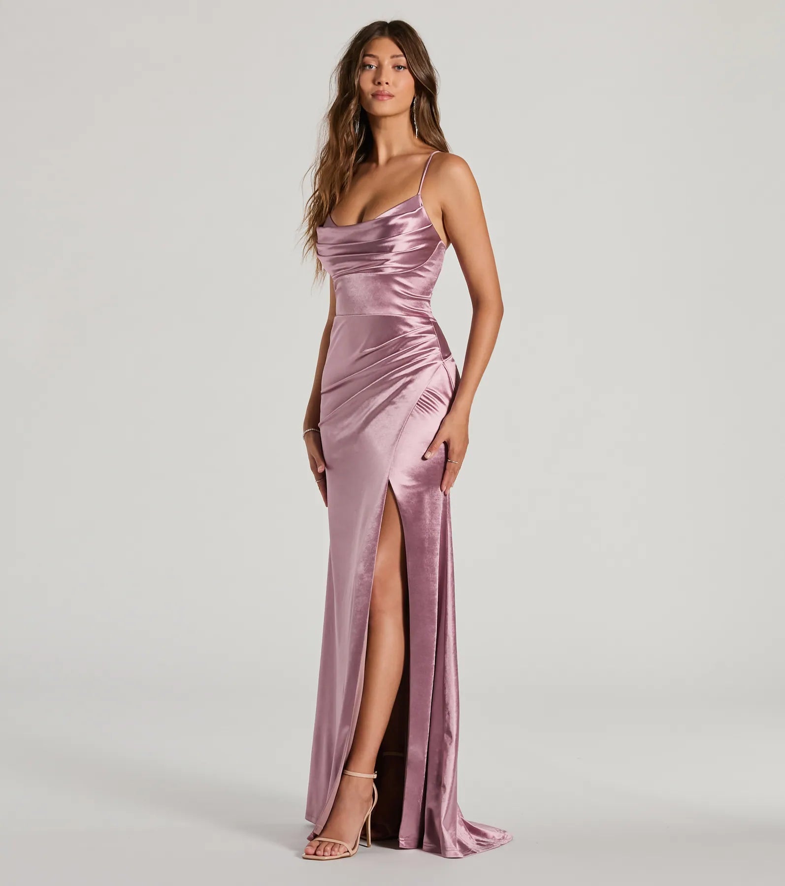 Dani Cowl Neck Lace-Up A-Line Satin Formal Dress - Image 4