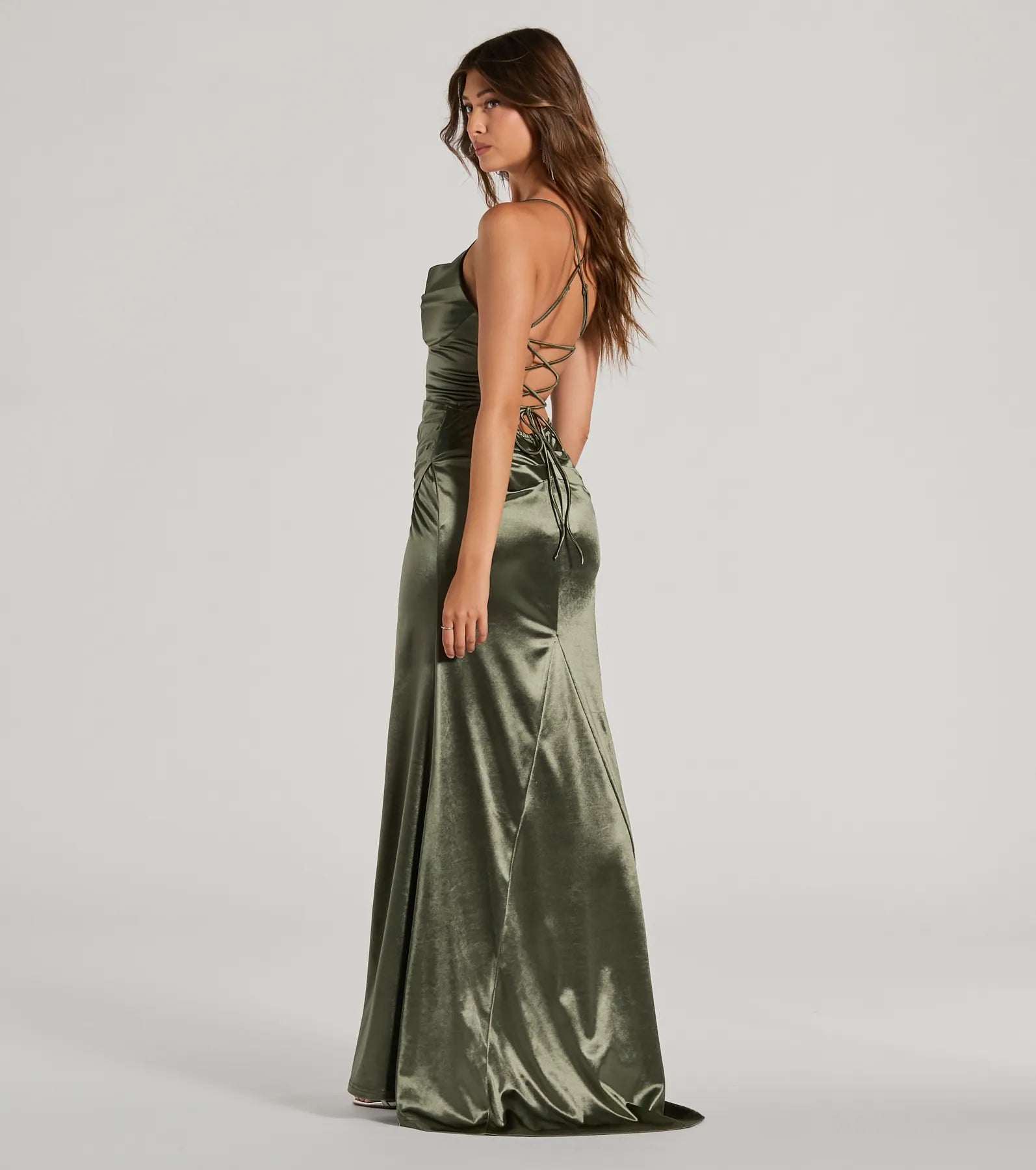 Dani Cowl Neck Lace-Up A-Line Satin Formal Dress - Image 6