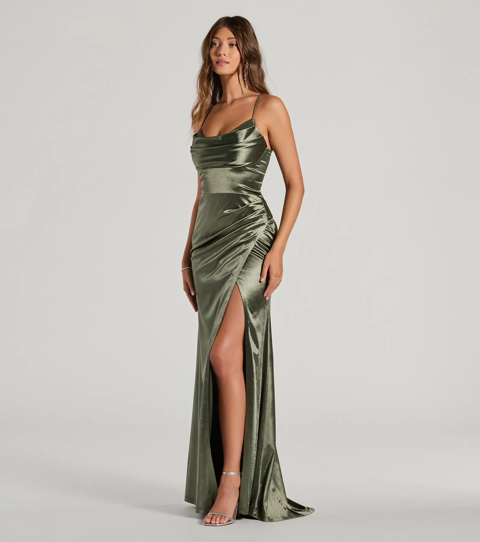 Dani Cowl Neck Lace-Up A-Line Satin Formal Dress - Image 8