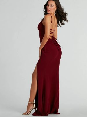 Nicolette Lace-Up Mermaid Crepe Formal Dress