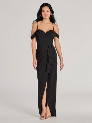 Bridget Off-The-Shoulder Slim Crepe Formal Dress