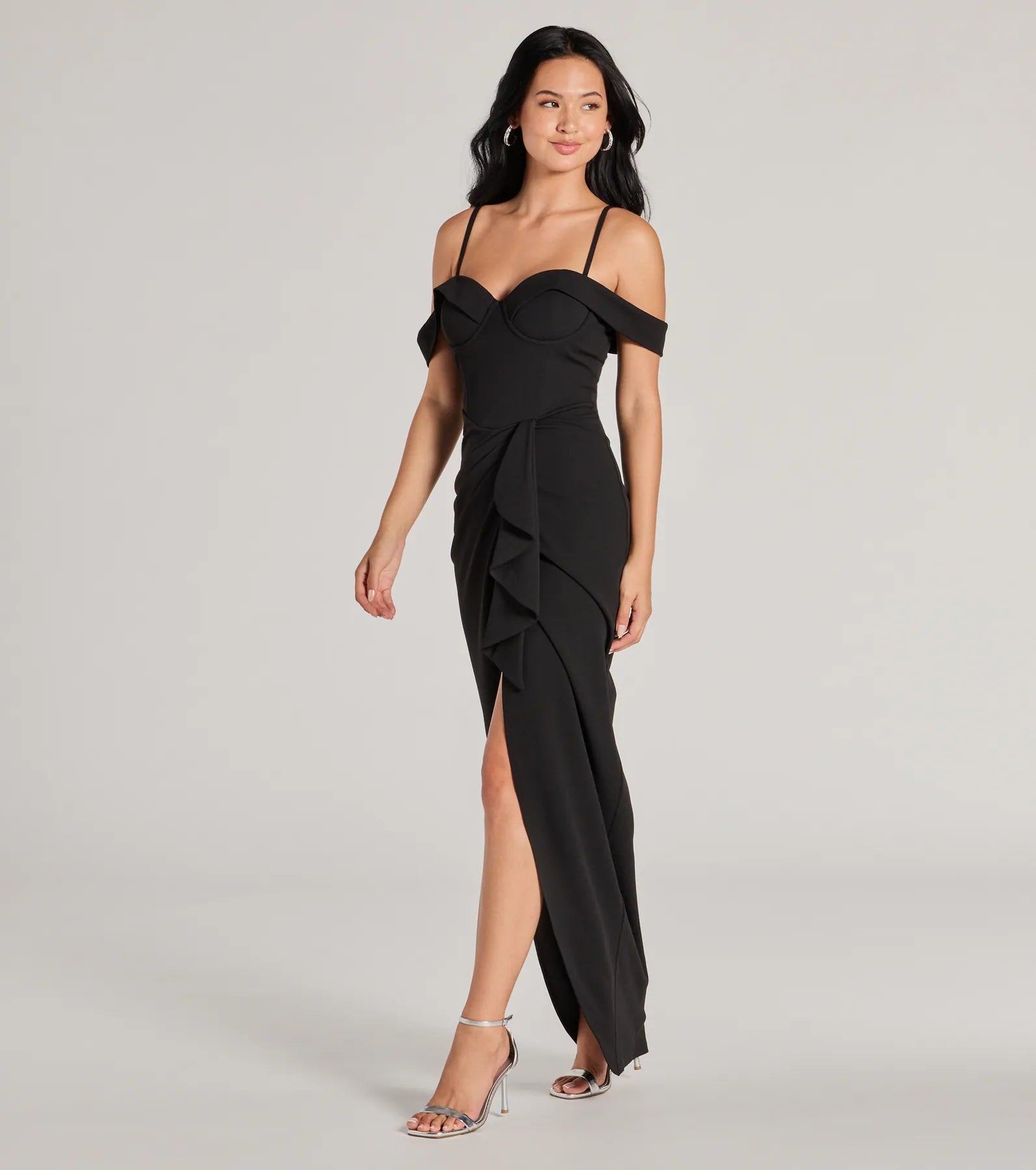 Bridget Off-The-Shoulder Slim Crepe Formal Dress - Image 4