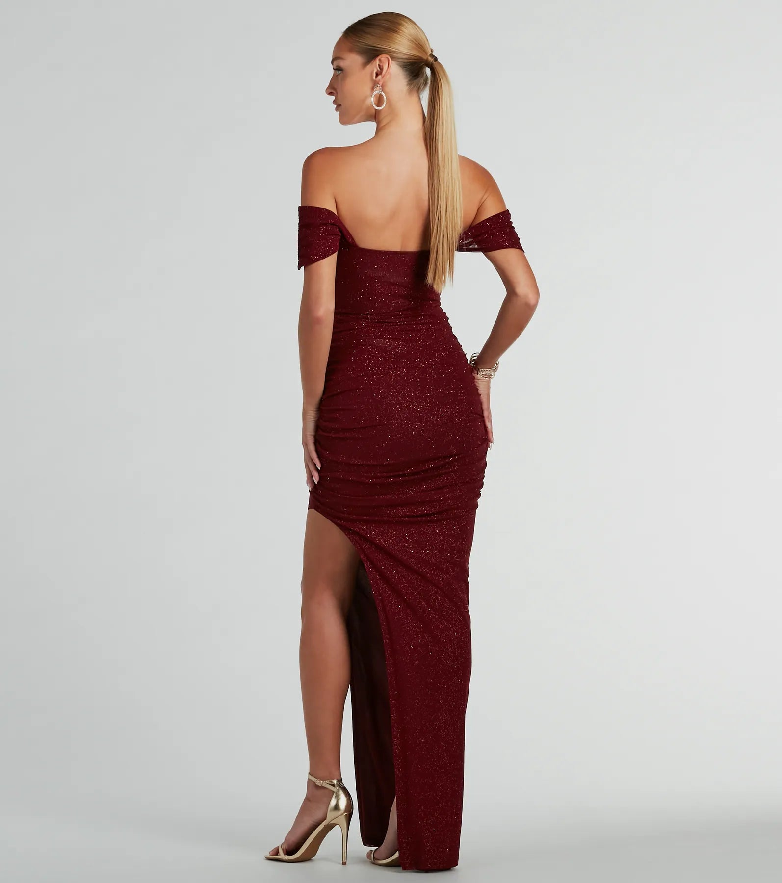 Kairi Off-The-Shoulder Glitter Mesh Formal Dress - Image 2