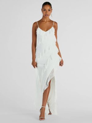 Aimee V-Neck Ruffle Slim Lace Formal Dress