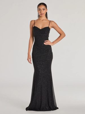 Aileen Sleeveless Glitter Mesh Mermaid Dress