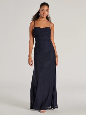 Samira Mesh High Slit A-Line Formal Dress