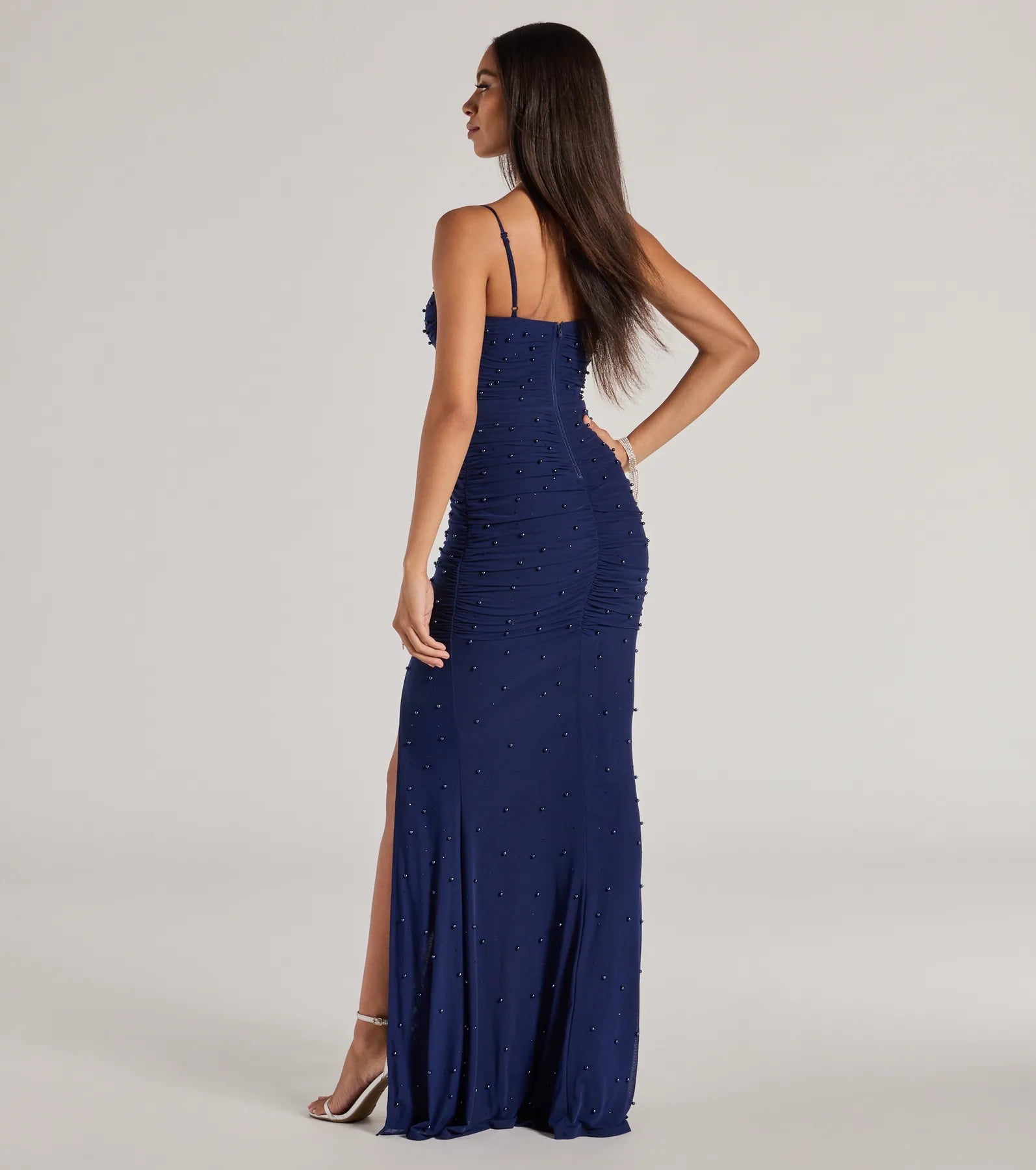 Milena Faux Pearl Mesh High Slit Mermaid Dress - Image 11