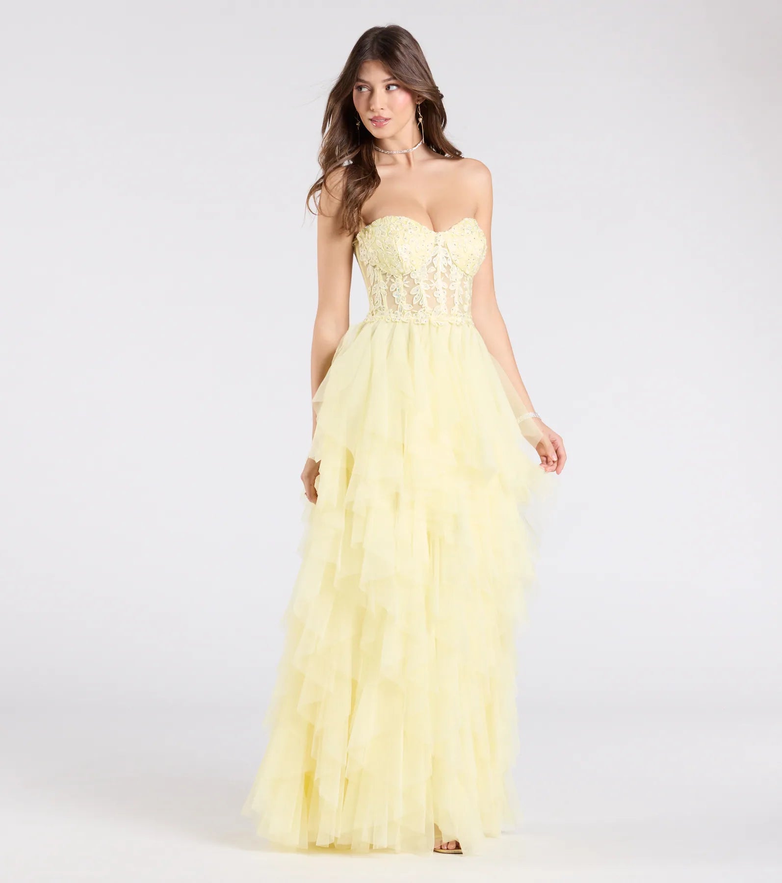 Keyla Floral Applique Tiered Ruffle Tulle Gown - Image 15