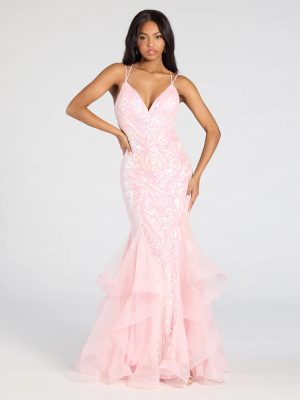 Sylvia Lace-Up Mermaid Tulle Ruffle Sequin Dress