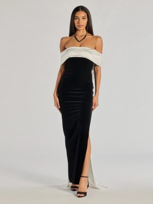 Verona Off-The-Shoulder Bow Back Velvet Formal Dress