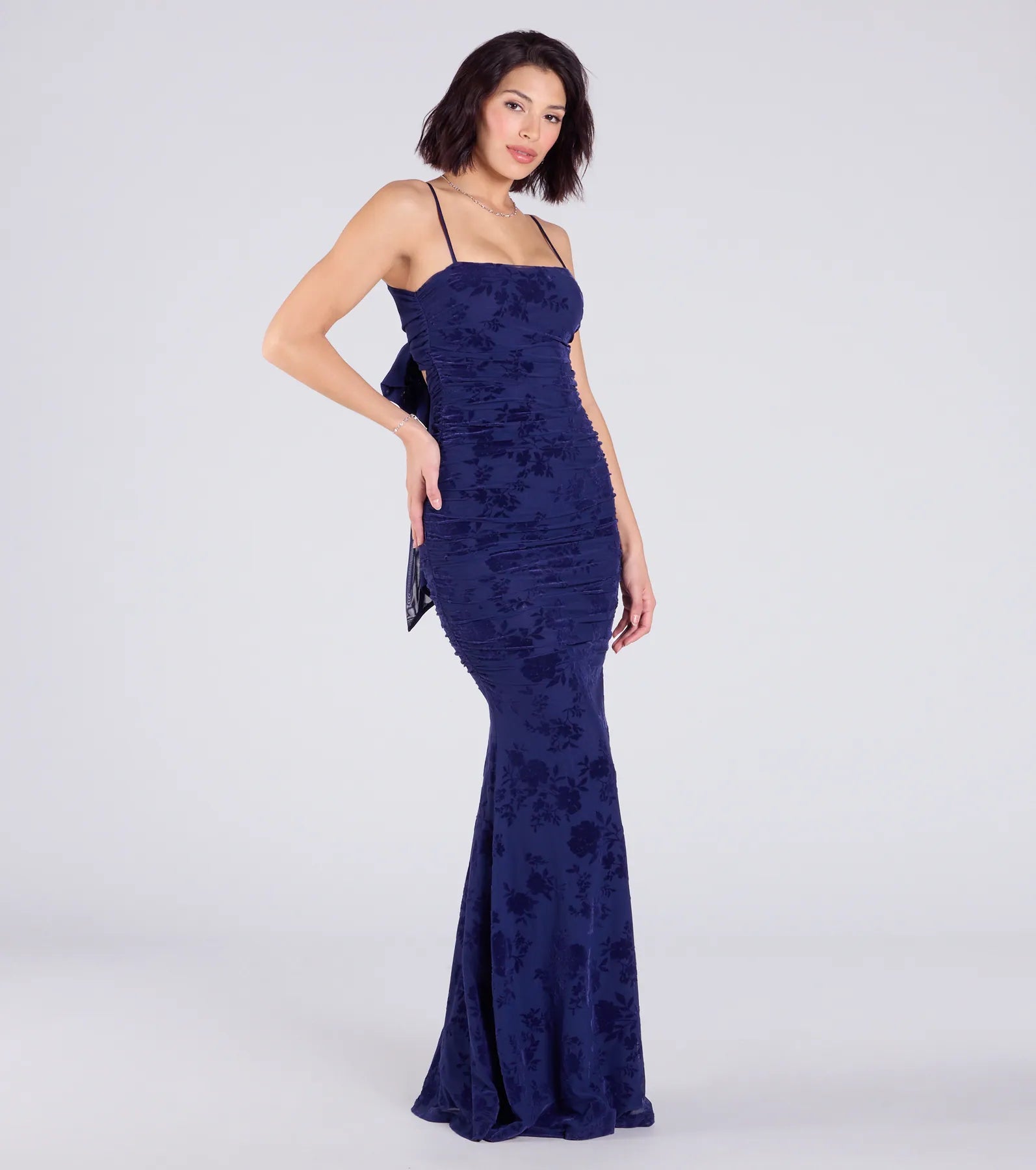 Jaymie Tie-Back Floral Velvet Mermaid Formal Dress - Image 5