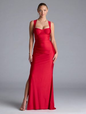 Whitney Lace-Up Slit Formal Dress