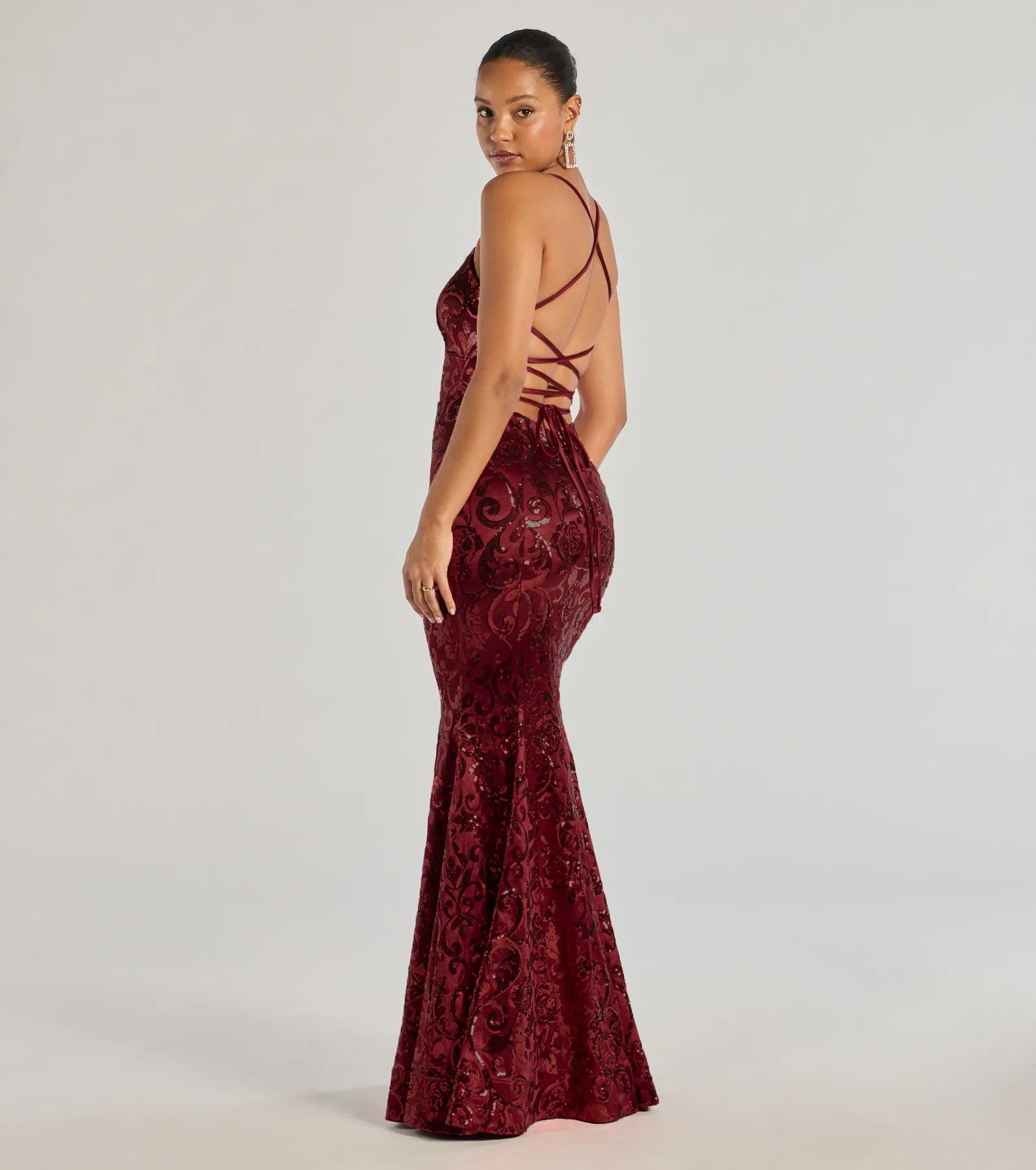 Saskia Lace-Up Mermaid Sequin Satin Formal Dress - Image 10