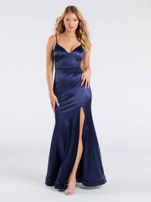 Amy Mermaid Slit Satin Formal Dress