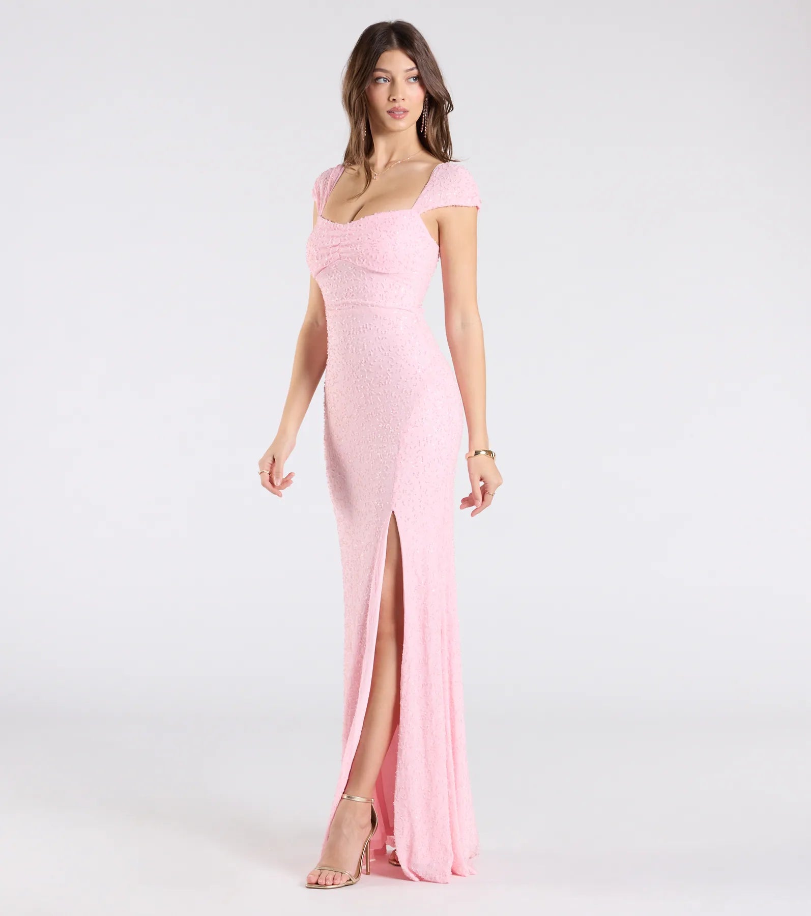 Greta Short Sleeve Lace-Up Slit Beaded Formal Dress - Image 4