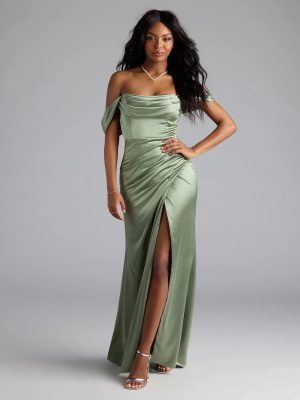 Lova Off-The-Shoulder Corset Satin Formal Dress