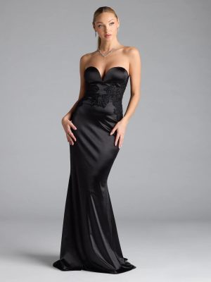 Amari Strapless Applique Mermaid Satin Formal Dress