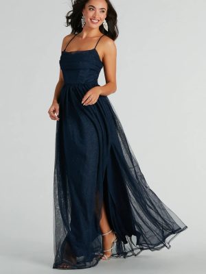 Aidy Lace-Up A-Line Glitter Tulle Ball Bown