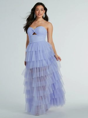 Lizette Strapless A-Line Ruffle Pleated Tulle Gown
