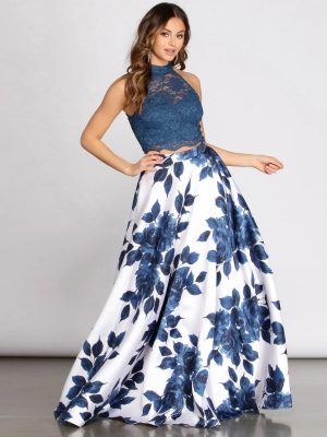 Delia Two Piece Glitter & Satin A-Line Dress